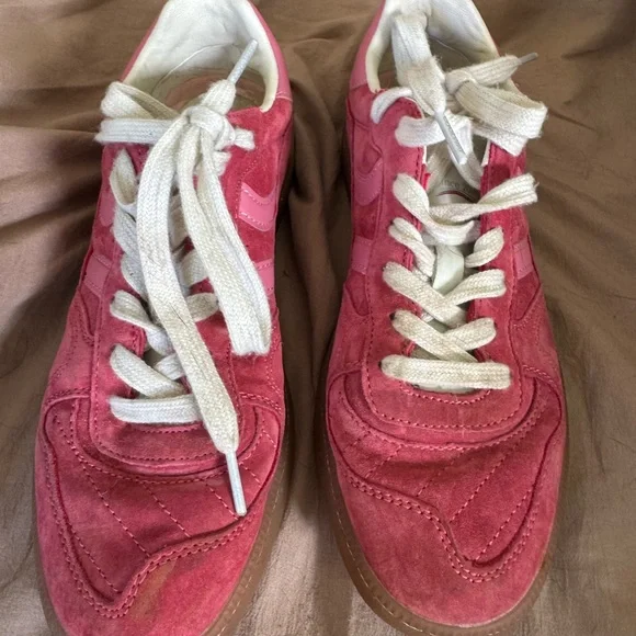 Pink Suede Sneakers with White Laces - Picture 2 of 4